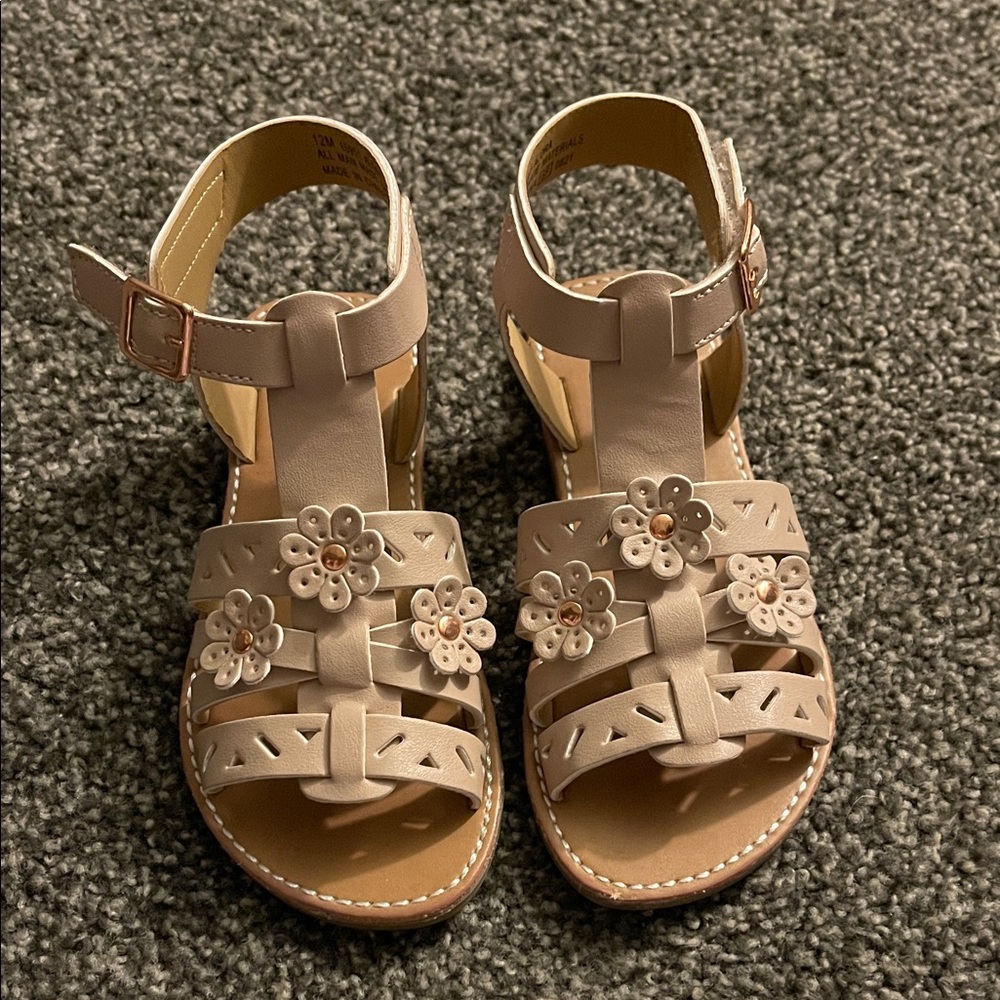 Kids Beige Sandals with Floral Design. Worn once